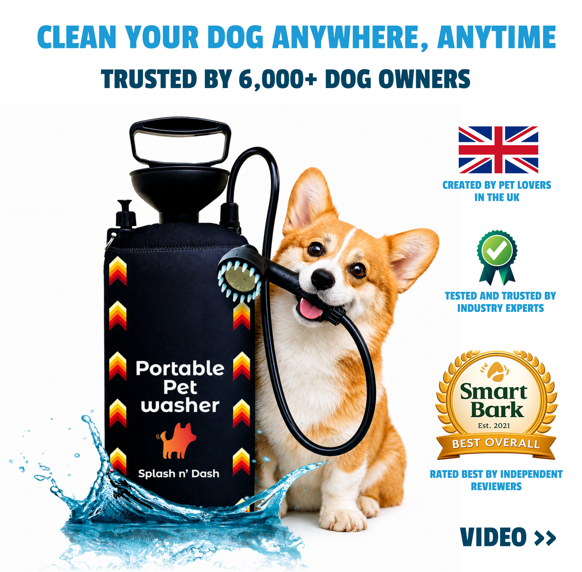 Portable Dog Washer | 8L Shower Kit with Brush Head