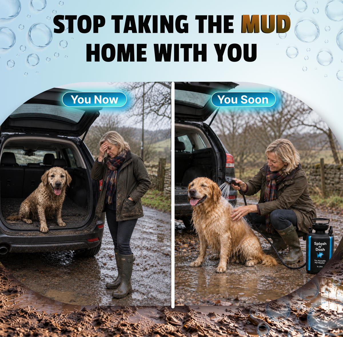 Portable Dog Washer | 5L Shower Kit with Brush Head