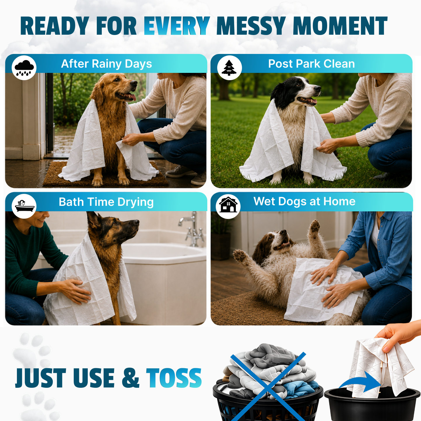 Splash n' Dash Disposable Dog Drying Towels | Pack of 60