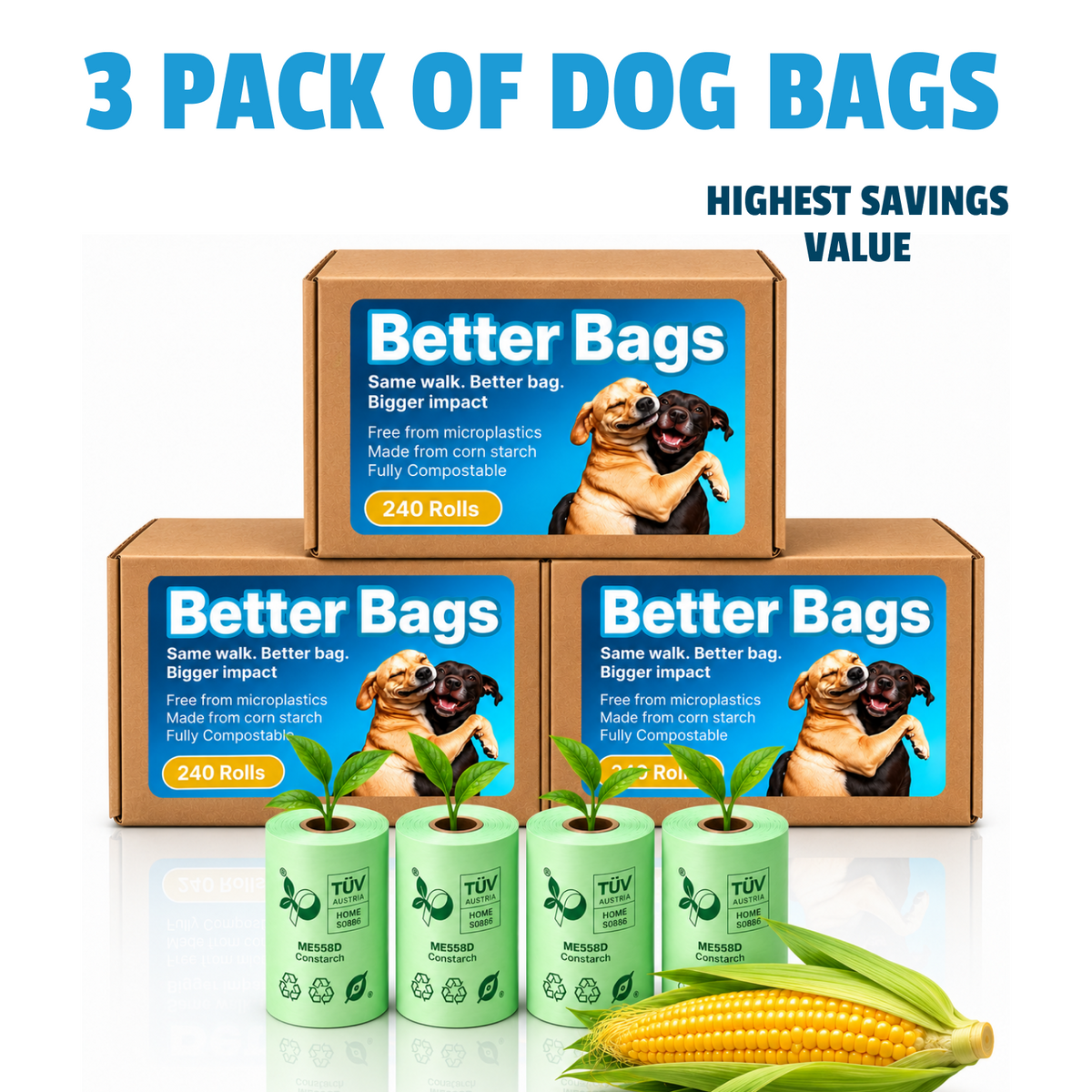 Splash n' Dash Cornstarch Dog Poop Bags | Pack of 240 Rolls