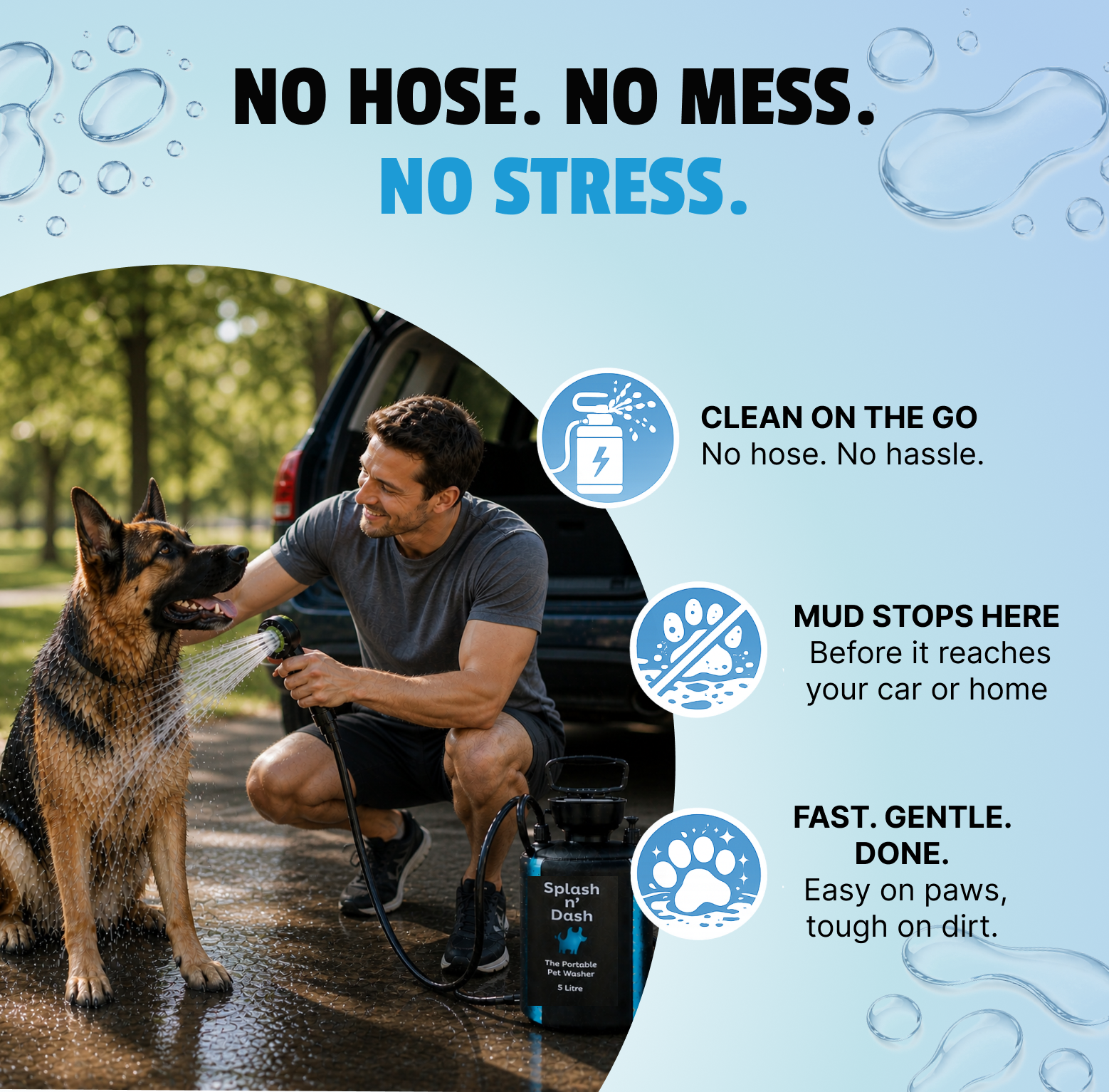 Portable Dog Washer | 8L Shower Kit with Brush Head