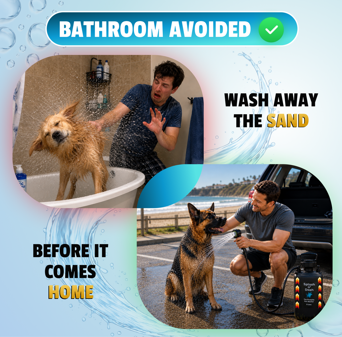 Portable Dog Washer | 8L Shower Kit with Brush Head