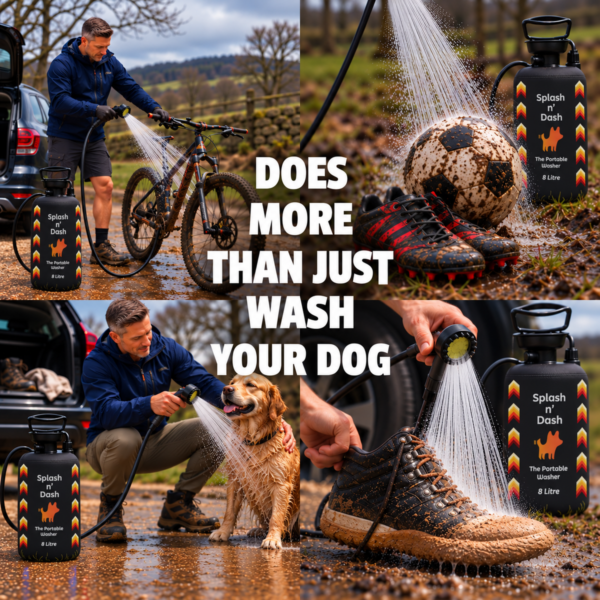 Portable Dog Washer | 8L Shower Kit with Brush Head